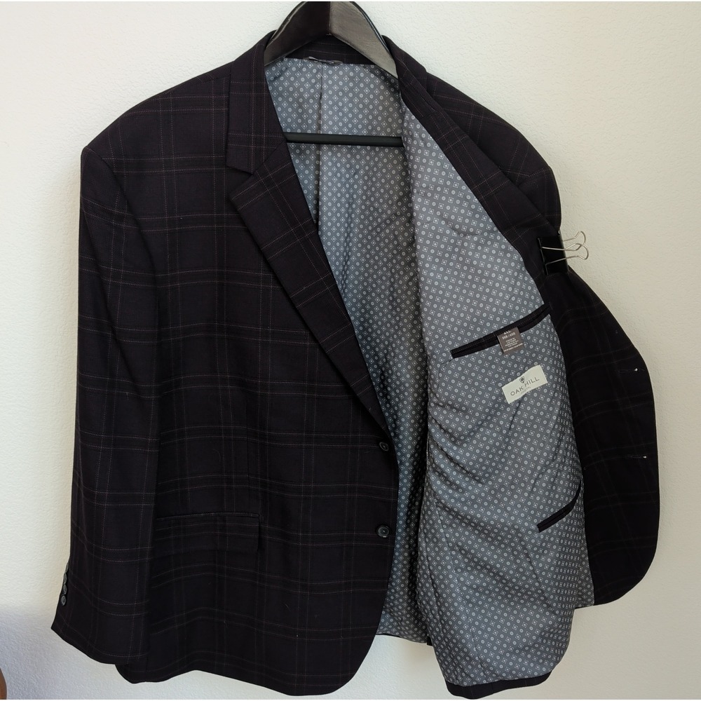 Oak Hill Mens Plaid Sport Coat 4XL 58R 60R Burgundy Big and Tall Blazer Stretch